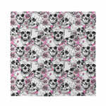 Pink Flowers Skull Pattern Print Silk Bandana