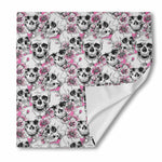 Pink Flowers Skull Pattern Print Silk Bandana