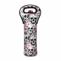 Pink Flowers Skull Pattern Print Single Neoprene Wine Tote