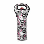 Pink Flowers Skull Pattern Print Single Neoprene Wine Tote
