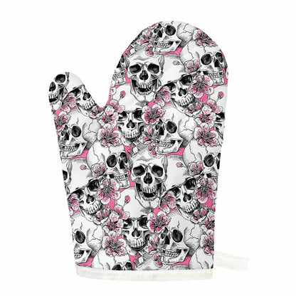 Pink Flowers Skull Pattern Print Single Oven Mitt