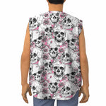 Pink Flowers Skull Pattern Print Sleeveless Baseball Jersey