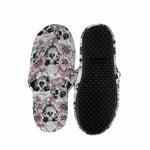 Pink Flowers Skull Pattern Print Slippers