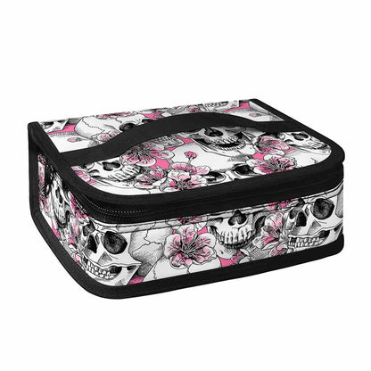 Pink Flowers Skull Pattern Print Small Lunch Bag