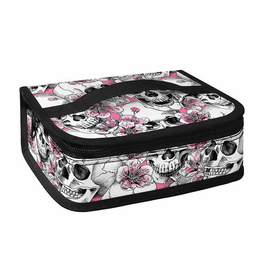 Pink Flowers Skull Pattern Print Small Lunch Bag