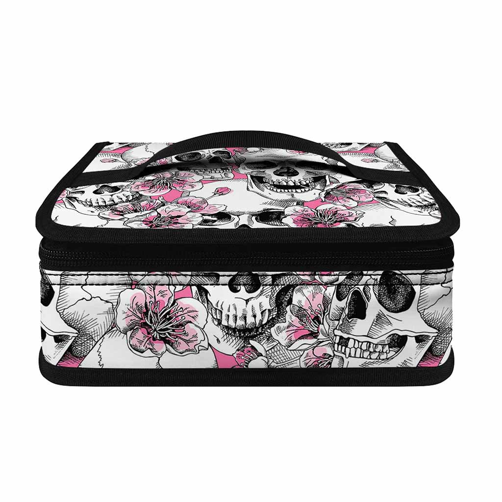 Pink Flowers Skull Pattern Print Small Lunch Bag