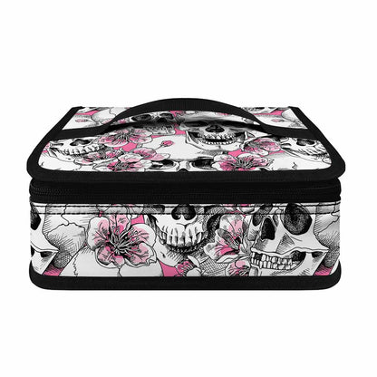 Pink Flowers Skull Pattern Print Small Lunch Bag