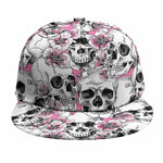 Pink Flowers Skull Pattern Print Snapback Cap