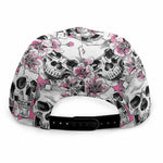 Pink Flowers Skull Pattern Print Snapback Cap