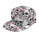 Pink Flowers Skull Pattern Print Snapback Cap