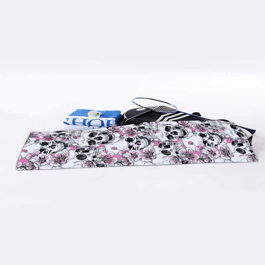 Pink Flowers Skull Pattern Print Sports Towel
