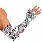 Pink Flowers Skull Pattern Print Sun Protection Arm Sleeves