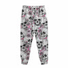 Pink Flowers Skull Pattern Print Sweatpants