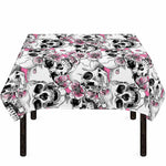 Pink Flowers Skull Pattern Print Tablecloth