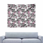 Pink Flowers Skull Pattern Print Tapestry