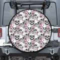 Pink Flowers Skull Pattern Print Tire Cover