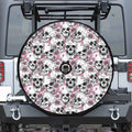 Pink Flowers Skull Pattern Print Tire Cover With Camera Hole