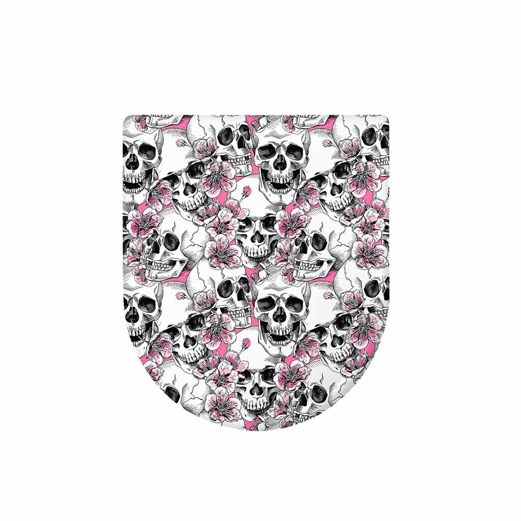 Pink Flowers Skull Pattern Print Toilet Lid Cover