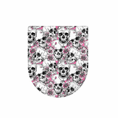 Pink Flowers Skull Pattern Print Toilet Lid Cover