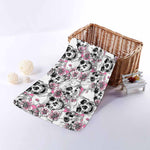 Pink Flowers Skull Pattern Print Towel