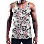 Pink Flowers Skull Pattern Print Training Tank Top