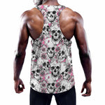 Pink Flowers Skull Pattern Print Training Tank Top