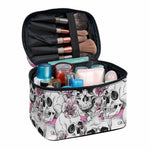 Pink Flowers Skull Pattern Print Travel Makeup Bag