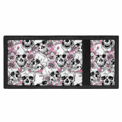 Pink Flowers Skull Pattern Print Trifold Wallet