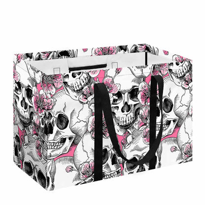 Pink Flowers Skull Pattern Print Utility Tote Bag
