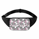 Pink Flowers Skull Pattern Print Waist Bag