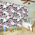 Pink Flowers Skull Pattern Print Wall Sticker