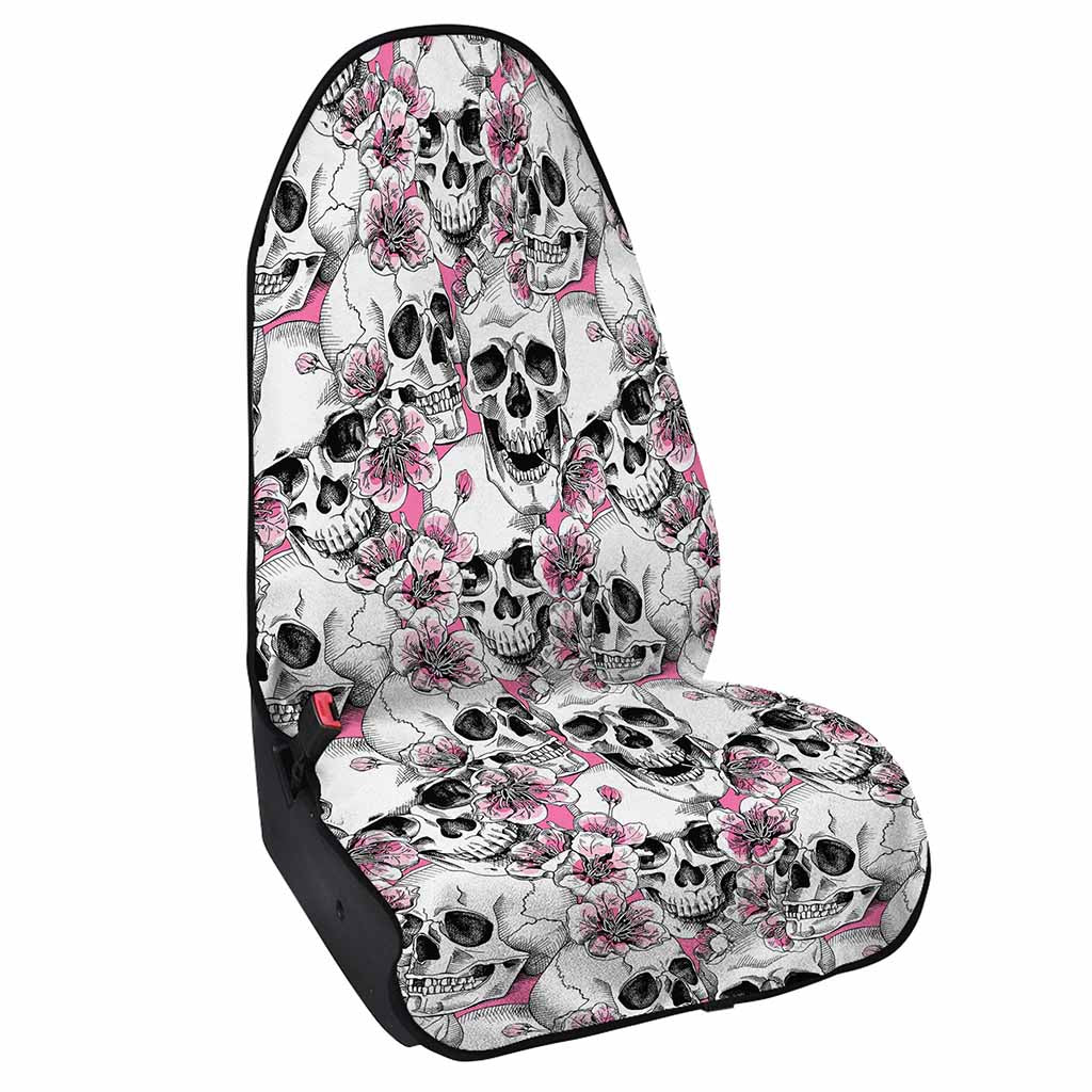 Pink Flowers Skull Pattern Print Waterproof Car Seat Cover