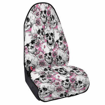 Pink Flowers Skull Pattern Print Waterproof Car Seat Cover