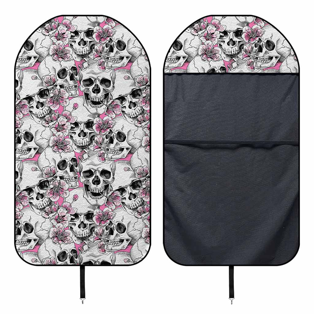 Pink Flowers Skull Pattern Print Waterproof Car Seat Cover
