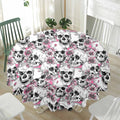 Pink Flowers Skull Pattern Print Waterproof Round Tablecloth