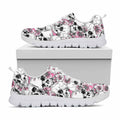 Pink Flowers Skull Pattern Print White Running Shoes