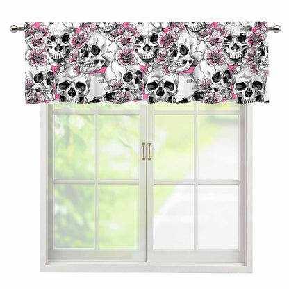 Pink Flowers Skull Pattern Print Window Valance