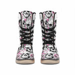 Pink Flowers Skull Pattern Print Winter Boots