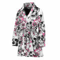 Pink Flowers Skull Pattern Print Women's Bathrobe