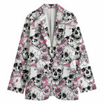 Pink Flowers Skull Pattern Print Women's Blazer