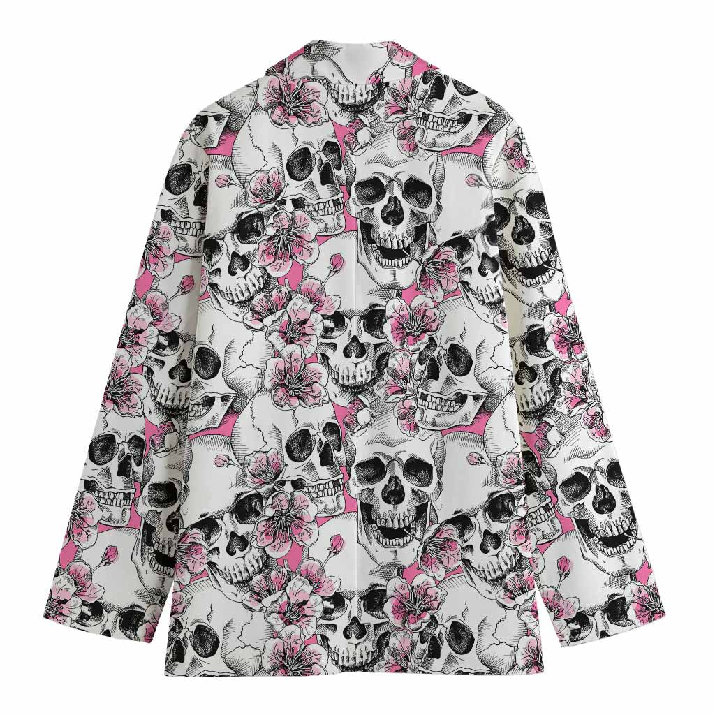 Pink Flowers Skull Pattern Print Women's Blazer