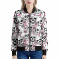 Pink Flowers Skull Pattern Print Women's Bomber Jacket