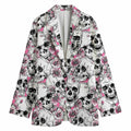 Pink Flowers Skull Pattern Print Women's Cotton Blazer