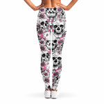 Pink Flowers Skull Pattern Print Women's Leggings