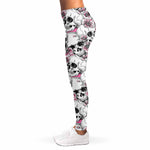 Pink Flowers Skull Pattern Print Women's Leggings