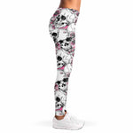 Pink Flowers Skull Pattern Print Women's Leggings