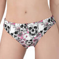 Pink Flowers Skull Pattern Print Women's Panties
