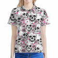 Pink Flowers Skull Pattern Print Women's Polo Shirt