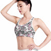 Pink Flowers Skull Pattern Print Women's Sports Bra