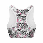 Pink Flowers Skull Pattern Print Women's Sports Bra